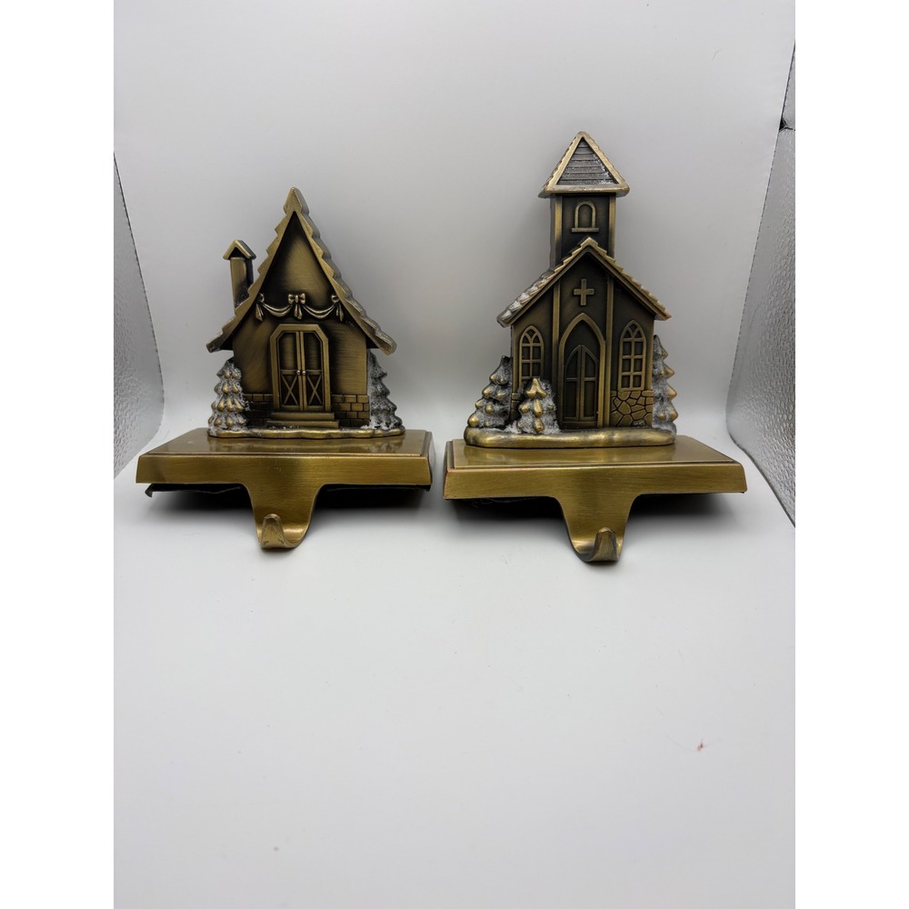 Christmas‎ Stocking Holders Set of 2 Church and Cottage Village Mantle Hooks